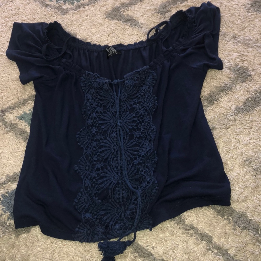 A navy blue blouse